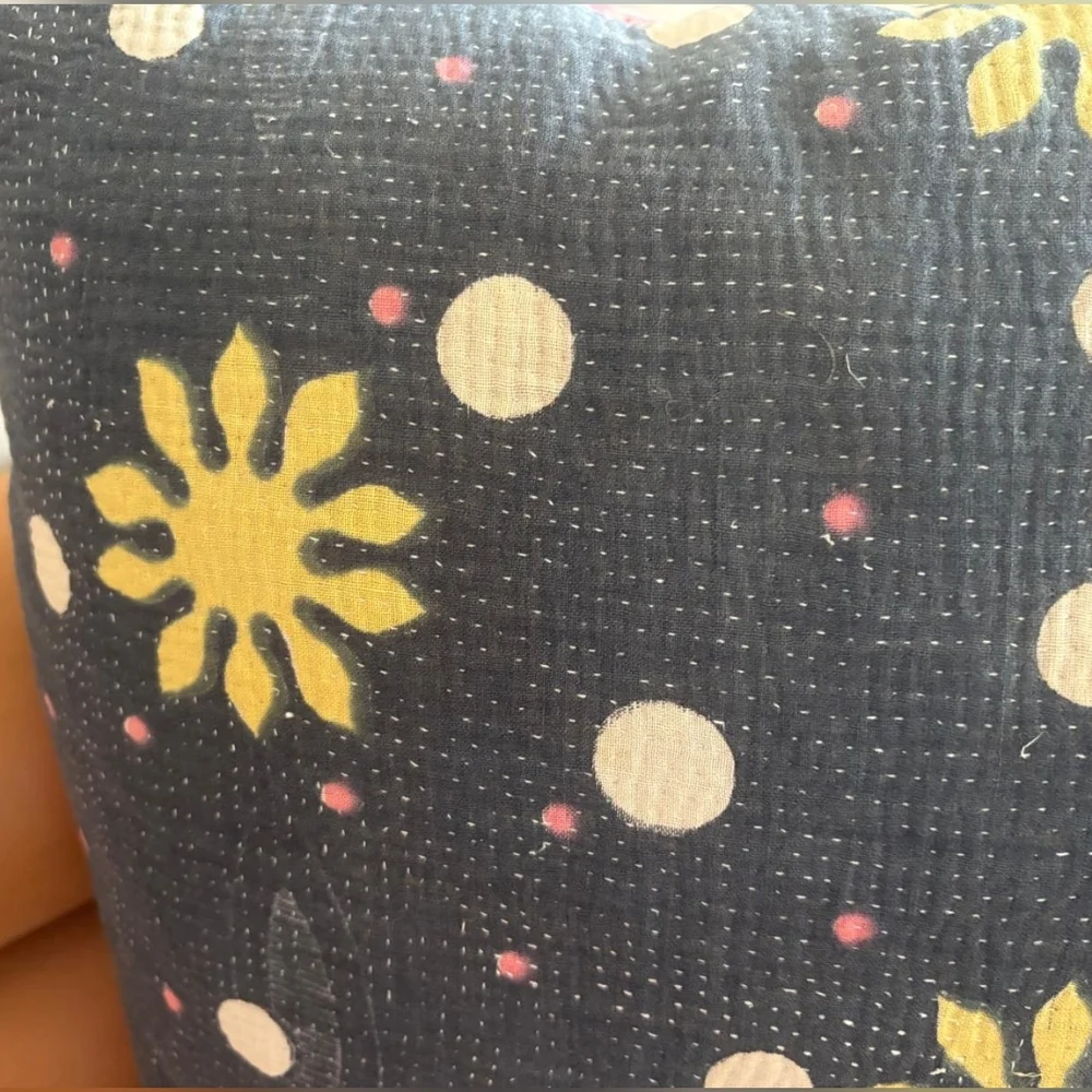NWT Vintage One Of A Kind Sari Kantha Pillow-22in Black and Yellow Celestial